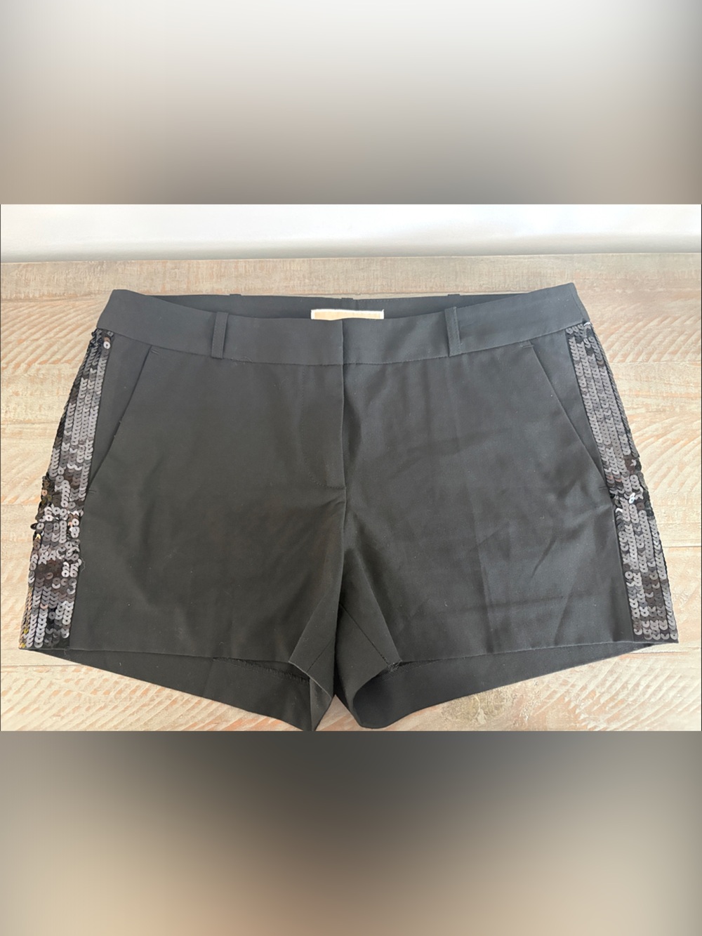 Michael Kors Collection Tuxedo Black Women's Dress Shorts, Sequins Trim (Sz 8)